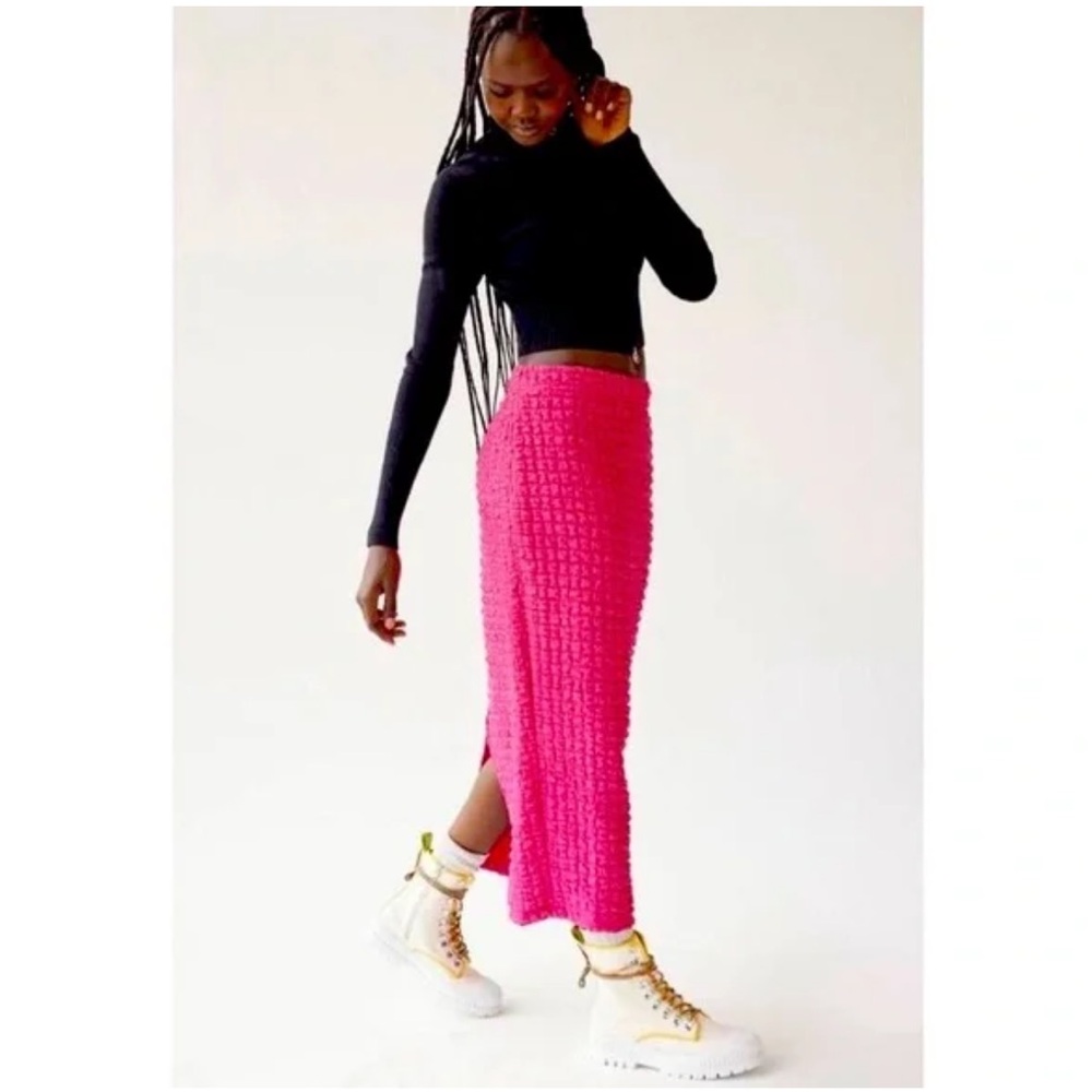 Urban Outfitters Bubble Midi Hot Pink Knit Skirt